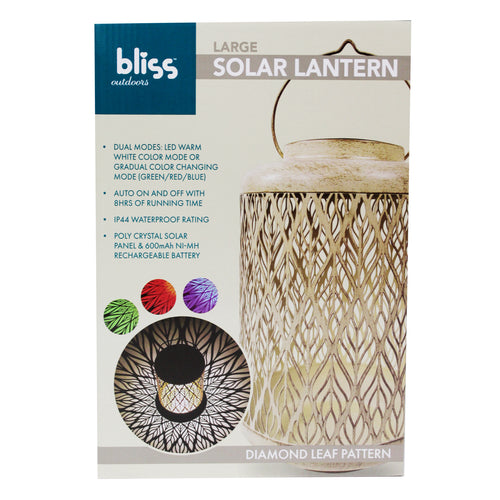 Bliss Large Decorative Outdoor Color Changing Solar Lantern- Diamond Leaf-antique White