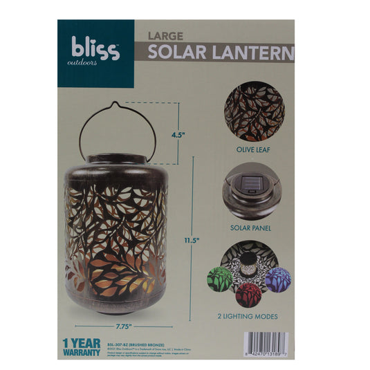 Bliss Large Decorative Outdoor Color Changing Solar Lantern-olive Leaf-brushed Bronze