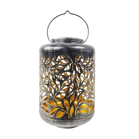 Bliss Large Decorative Outdoor Color Changing Solar Lantern-olive Leaf-brushed Silver