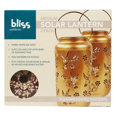Bliss Med-2pck Decorative Outdoor Slr Lantern-wht Only Led-hummingbird-gold