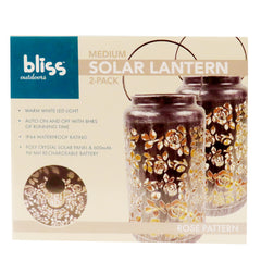 Bliss Med-2pck Decorative Outdoor Slr Lantern-wht Only Led-rose-brushed