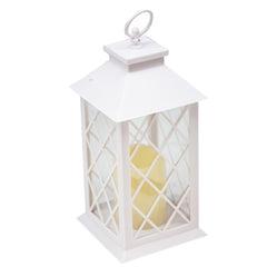 Indoor/Outdoor White Lattice LED Lantern w/ 4-Hour Battery-Saving Timer 5.5"L x 5.5"W x 13.5"H