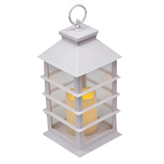 Indoor/Outdoor White Modern LED Lantern w/ 4-Hour Battery-Saving Timer 5.5"L x 5.5"W x 13.5"H