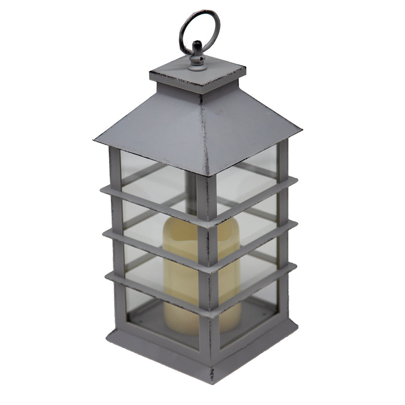 Load image into Gallery viewer, Indoor/Outdoor Gray Modern LED Lantern w/ 4-Hour Battery-Saving Timer 5.5&quot;L x 5.5&quot;W x 13.5&quot;H
