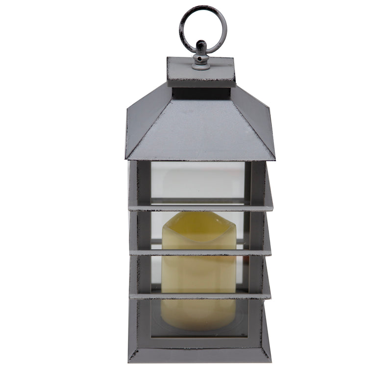 Load image into Gallery viewer, Indoor/Outdoor Gray Modern LED Lantern w/ 4-Hour Battery-Saving Timer 5.5&quot;L x 5.5&quot;W x 13.5&quot;H
