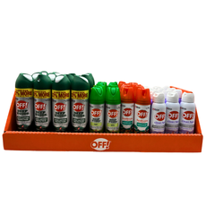 OFF Mixed PDQ 40Ct Display - OFF! 12 - 5oz Aerosol OFF! Clean Feel Insect Repellant UPC 0-46500-03762-7 / 8 - 4oz Aerosol OFF! Family Care Insect Repellent  UPC  0-46500-22154-5 / 8 - 4oz Aerosol OFF! Deep woods Insect Repellent UPC 0-46500-71764-2 /