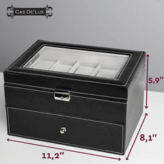 Watch Box Organizer Pillow Case 20 Slot Premium Display Cases with Framed Glass Lid Elegant Contrast Stitching Sturdy and Secure Lock for Men and Women Watch and Jewelry Large Holder Boxes