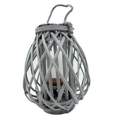 Barbara King 12 Teardrop Wicker Lantern, Remote - Grey