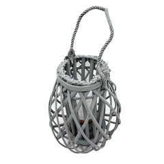 Barbara King 12 Teardrop Wicker Lantern, Remote - Grey