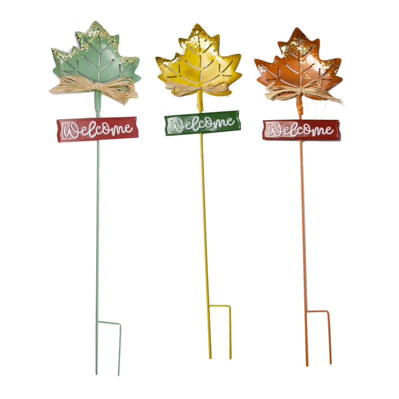 Load image into Gallery viewer, Metal Leaf Welcome Stake Assorted Colors 24&quot; (CTS Price Tag $4.99 Attached)
