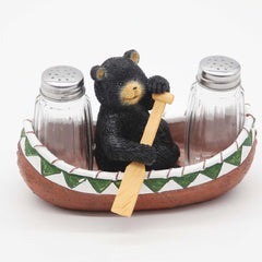 Woodland Creek Bear in Canoe Salt & Pepper Set