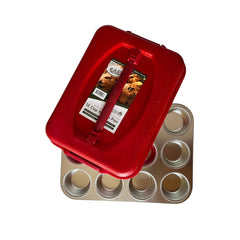 Home Innovations 12 Count Muffin Pan with Lid – Red