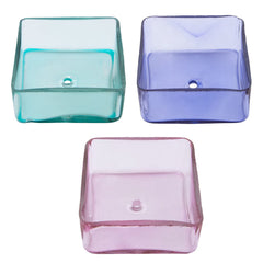 Room 2 Room Square Glass Insence Holder 3.2in x 1.5 in Assorted Colors Pre Priced $4 - Pink Glass 12 pcs UPC # 1922343002314 Purple Glass  12 pcs Blue Glass UPC # 1922343002345 12 pcs