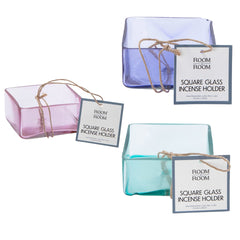 Room 2 Room Square Glass Insence Holder 3.2in x 1.5 in Assorted Colors Pre Priced $4 - Pink Glass 12 pcs UPC # 1922343002314 Purple Glass  12 pcs Blue Glass UPC # 1922343002345 12 pcs