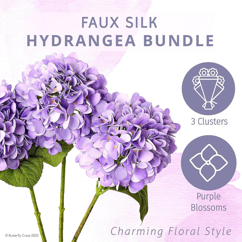 Load image into Gallery viewer, Butterfly Craze Purple Artificial Hydrangeas - Faux Silk Flowers For Wedding Bouquets, Fake Flower Arrangements, Home And Office Decorations
