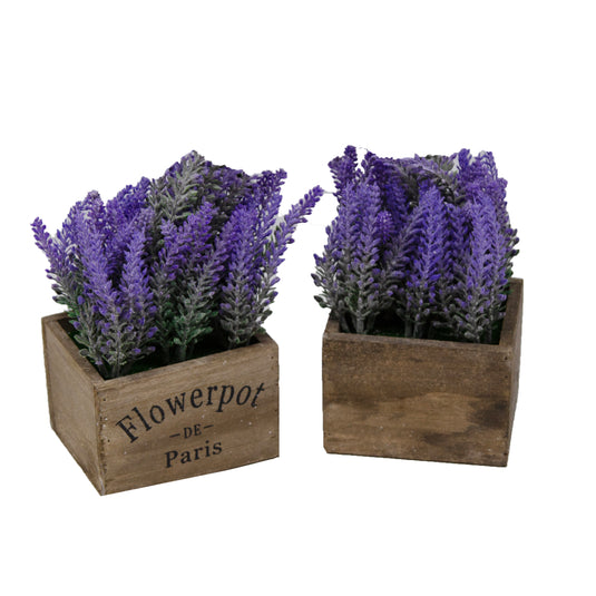 Butterfly Craze Faux Lavender Bunches In Brown Box Pots (Set Of 2)