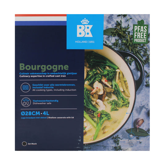 BK Bourgogne Enameled Cast Iron Induction 4.2QT Nonstick Braiser, Black - Retail Packaging