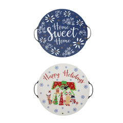 Temp-tations Reversible 15.5 Wooden Serving Tray - Home Sweet Home (Blue) / Happy Holidays