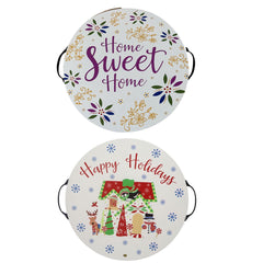Temp-tations Reversible 15.5 Wooden Serving Tray - Home Sweet Home (Purple/White) / Happy Holidays