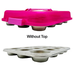 OvenStuff 2 Cup Non Stick Muffin Pan With Pink Carry Lid, Handle