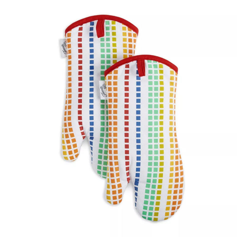 Load image into Gallery viewer, Fiesta Santa Fe Stripe Oven Mitt 2-Pack Set, Yellow/Green/Blue, 7&quot; x 13&quot;
