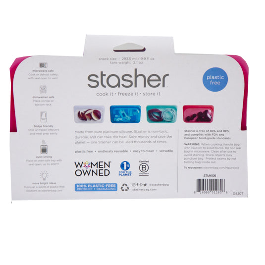 Stasher Snack Tray (4) Clear, (4) Aqua, (2) Raspberry, (2) Blueberry -SOLD As 12pc Display