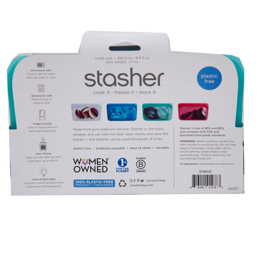 Stasher Snack Tray (4) Clear, (4) Aqua, (2) Raspberry, (2) Blueberry -SOLD As 12pc Display