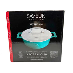 Cast Iron 3.5qt (25cm) saucer with Stainless Steel Lid Cast Iron with enamel coating interior and exterior, s/s 304, double wall lid, satin finished.Saveur Blue