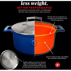Cast Iron 3.5qt (25cm) saucer with Stainless Steel Lid Cast Iron with enamel coating interior and exterior, s/s 304, double wall lid, satin finished.Saveur Blue