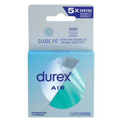 Durex Air Extra Thin, Transparent Natural Rubber Latex Condoms, Close Fit - 3PK