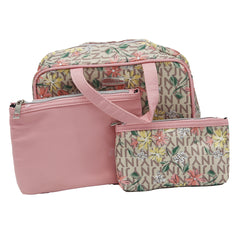 Jones NY -3-PC LOGO FLORAL PRINT AND BLUSH TRIO MIX COSMETIC BAG SET