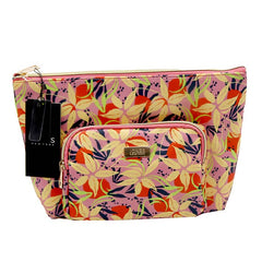 Jones NY -FLORAL PATTERN NYLON FRONT EXTENDED POCKET TOP ZIP COSMETIC BAG