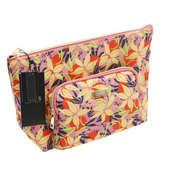 Jones NY -FLORAL PATTERN NYLON FRONT EXTENDED POCKET TOP ZIP COSMETIC BAG