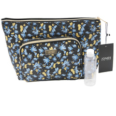 Jones NY -BLUE FLORAL PATTERN NYLON FRONT EXTENDED POCKET TOP ZIP COSMETIC BAG