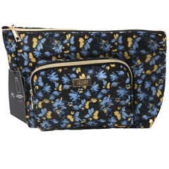 Jones NY -BLUE FLORAL PATTERN NYLON FRONT EXTENDED POCKET TOP ZIP COSMETIC BAG