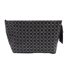 Jones NY -B/W JNY REPEAT LOGO PATTERN NYLON FRONT EXTENDED POCKET TOP ZIP COSMETIC BAG