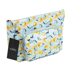 Jones NY -FLORAL & JNY LOGO PATTERN NYLON FRONT EXTENDED POCKET TOP ZIP COSMETIC BAG