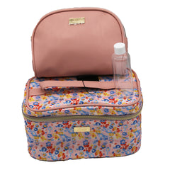 Jones NY -2-PC PINK FLORAL PATTERN NYLON TRAIN CASE AND PU DOME POUCH SET