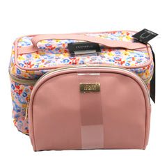 Jones NY -2-PC PINK FLORAL PATTERN NYLON TRAIN CASE AND PU DOME POUCH SET