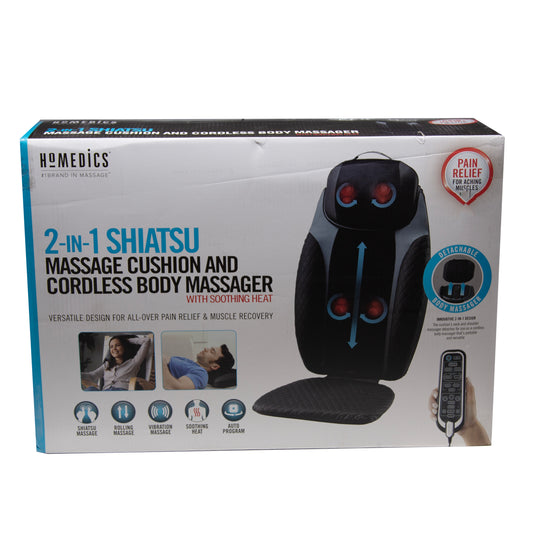 Homedics 2 in 1 Shiatsu Massage Cushion and Cordless Body Massager With Soothing Heat Grade A