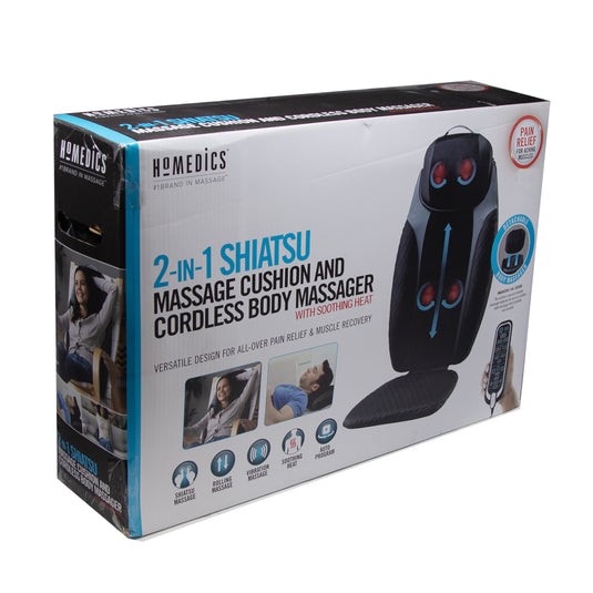 Homedics 2 in 1 Shiatsu Massage Cushion and Cordless Body Massager With Soothing Heat Grade A