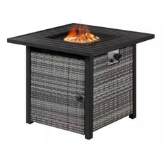 30 in. W 50000 Btu Black Steel Propane Outdoor Fire Pit Table with Lava Rocks