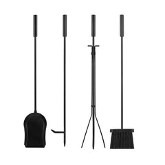 5 piece Fireplace Toolset Black Finish Includes Poker, Shovel, Brush, Tongs and Stand 12in W x 10.6in D X 30.1 in H