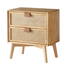 Silk & Snow - Wooden Nightstand (Rattan) - 2-Drawer