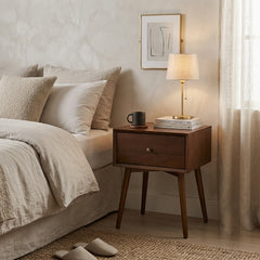 Silk & Snow - Mid-Century Modern Nightstand (Walnut)