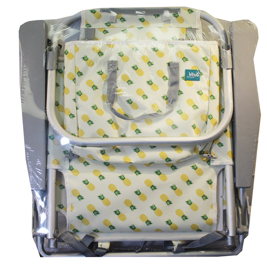 Bliss Folding Beach Chair, 5 Reclining Positions, Detachable Cooler Bag - Pineapple