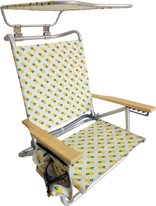 Bliss Fldng Beach Chair W/canopy, Pocket, Cup Hldr, & Carry Straps - Pineapple