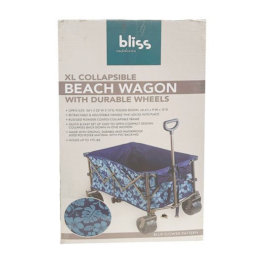 Bliss Xl Collapsable Beach Wagon W/wide Durable Wheels - Blue Flower