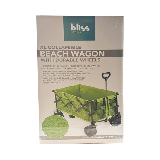 Bliss Xl Collapsable Beach Wagon W/wide Durable Wheels - Green Banana Leaves