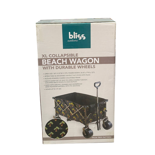 Bliss Xl Collapsable Beach Wagon W/wide Durable Wheels - Palm Tree